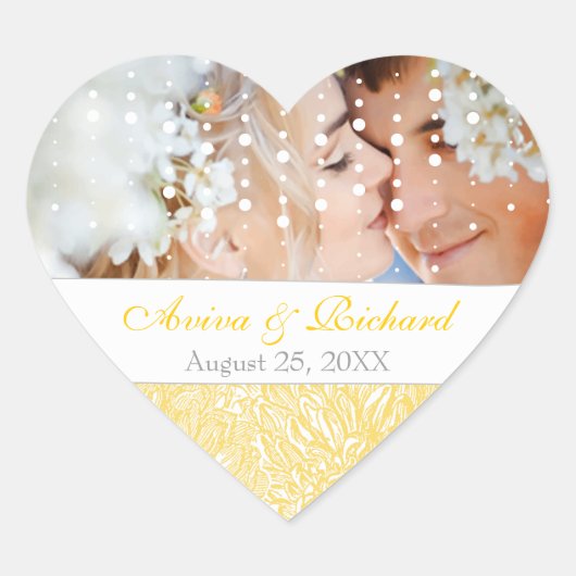 Blooming Dahlia Yellow Iris Wedding Hart Sticker (Voorkant)