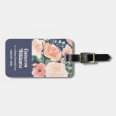 Blooming Delight | Perzik en blauwe Rozen en papav Bagagelabel (Voorkant horizontaal)