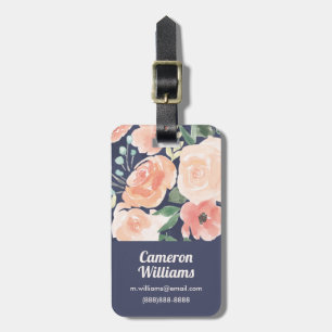 Blooming Delight Perzik en blauwe Rozen en papav Bagagelabel