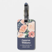 Blooming Delight | Perzik en blauwe Rozen en papav Bagagelabel (Achterkant verticaal)