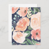Blooming Delight | Perzik en blauwe Rozen en papav Briefkaart (Voorkant / Achterkant)