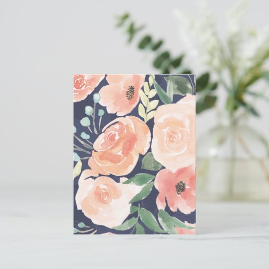 Blooming Delight | Perzik en blauwe Rozen en papav Briefkaart (Staand voorkant)