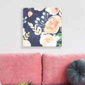 Blooming Delight | Perzik en blauwe Rozen en papav Canvas Afdruk (Insitu (Woonkamer))