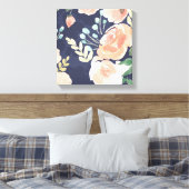 Blooming Delight | Perzik en blauwe Rozen en papav Canvas Afdruk (Insitu (Slaapkamer))