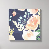 Blooming Delight | Perzik en blauwe Rozen en papav Canvas Afdruk (Voorkant)