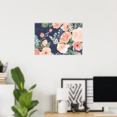 Blooming Delight | Perzik en blauwe Rozen en papav Poster (Thuiskantoor)