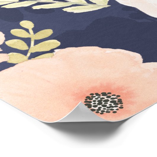 Blooming Delight | Perzik en blauwe Rozen en papav Poster (Hoek)