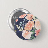 Blooming Delight | Perzik en blauwe Rozen en papav Ronde Button 5,7 Cm (Voorkant /achterkant)