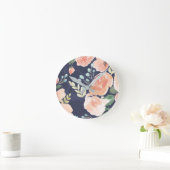 Blooming Delight | Perzik en blauwe Rozen en papav Ronde Klok (Huis)