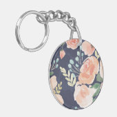 Blooming Delight | Perzik en blauwe Rozen en papav Sleutelhanger (Voorkant Links)