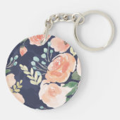 Blooming Delight | Perzik en blauwe Rozen en papav Sleutelhanger (Achterkant)