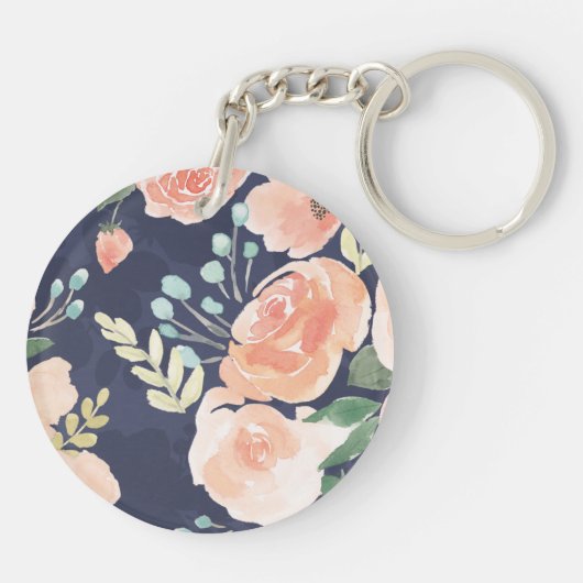 Blooming Delight | Perzik en blauwe Rozen en papav Sleutelhanger (Achterkant)