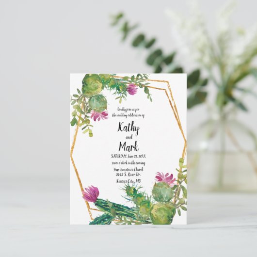 Blooming Desert Cactus Wedding Invite (Staand voorkant)