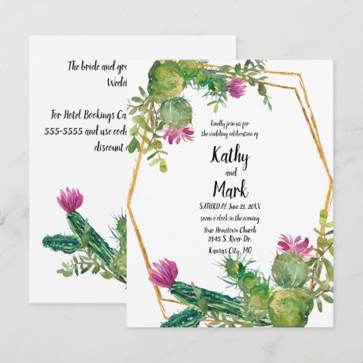 Blooming Desert Cactus Wedding Invite (Voorkant / Achterkant)