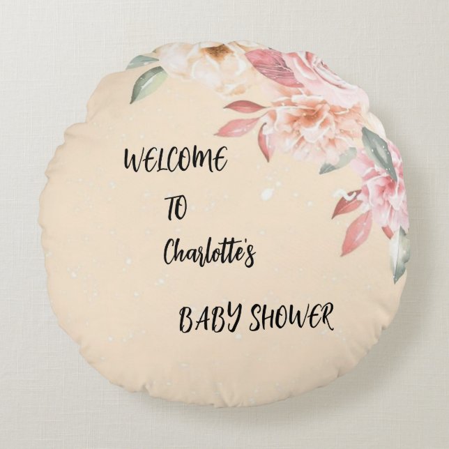 Blooming Dreams: een op maat gemaakt bloemig rond  Rond Kussen (Voorkant)