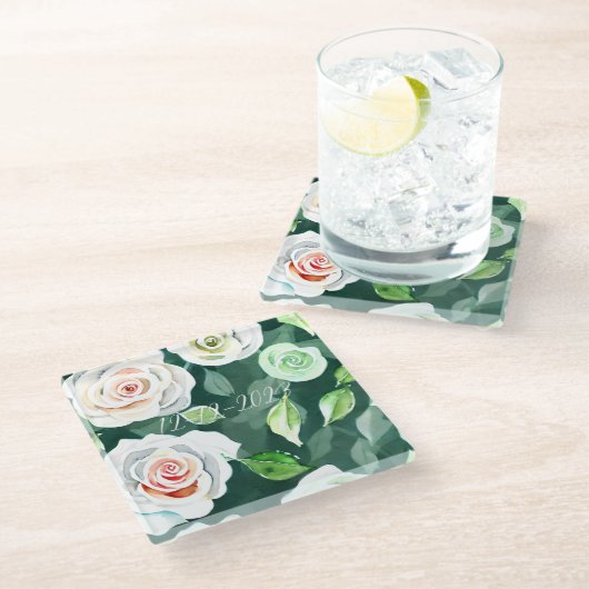 Blooming Elegance: het datum Onderzetter opslaan Glazen Onderzetter (Schuin)