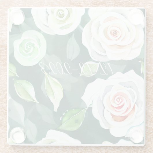 Blooming Elegance: het datum Onderzetter opslaan Glazen Onderzetter (Achterkant)