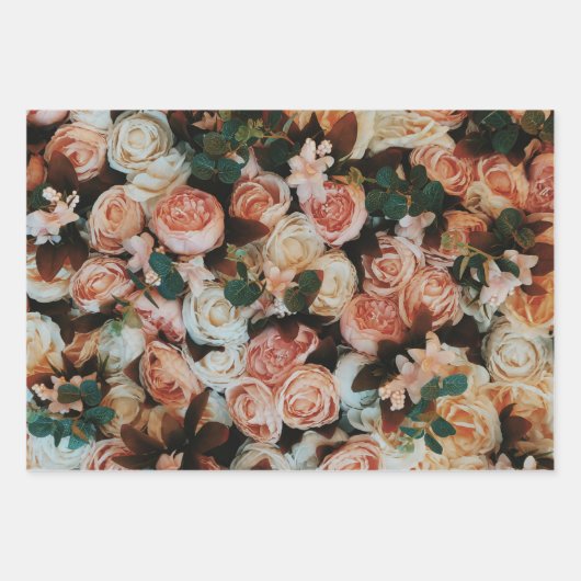 "Blooming Elegance: Set van 3 Roos bedrukt Inpakpapier Vel (Voorkant 2)