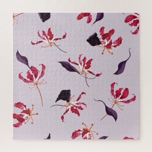 Blooming Flame Lily: bloementuin patroon. Legpuzzel (Verticaal)