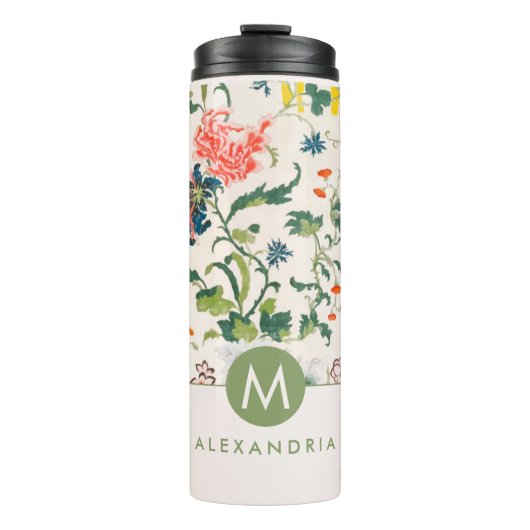 Blooming Floral Monogram Thermal Tumbler Thermosbeker (Voorkant)