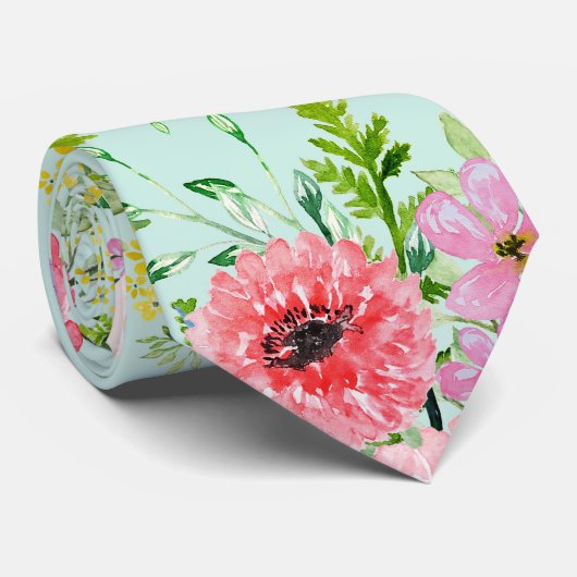 Blooming florale bouquet waterverf handverf stropdas (Opgerold)