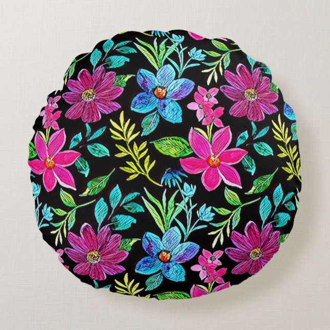Blooming flower garden chic floral foliage  rond kussen (Voorkant)