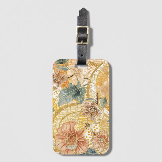 Blooming Flowers and Yellow Peach Design Art,  Bagagelabel (Voorkant (verticaal))