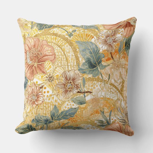  Blooming Flowers and Yellow Peach Design Art Kussen (Voorkant)