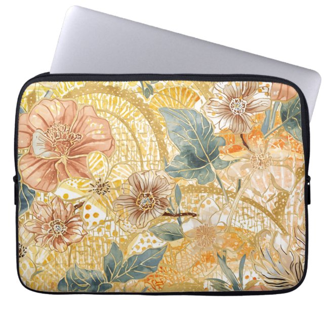  Blooming Flowers and Yellow Peach Design Art Laptop Sleeve (Voorkant)