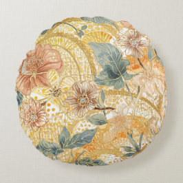  Blooming Flowers and Yellow Peach Design Art Rond Kussen