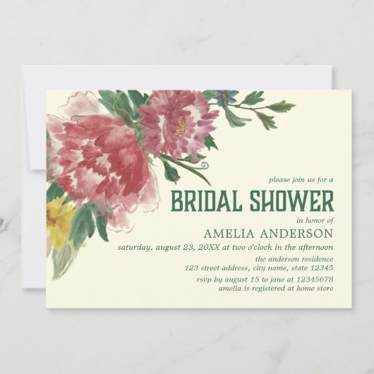 Blooming Flowers Bridal Shower Invitation Kaart (Voorkant)