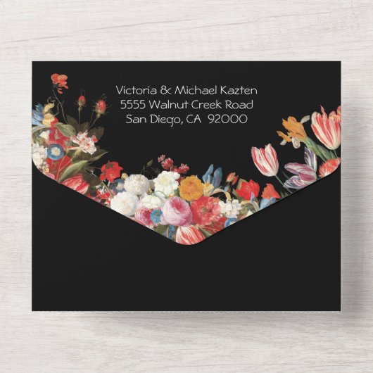 Blooming Garden Dark & Moody Wedding Kessel All In One Uitnodiging (Achterkant)