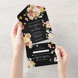 Blooming Garden Floral Dark & Moody Wedding All In One Uitnodiging