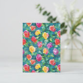 Blooming garden rose bush watercolor pattern briefkaart (Staand voorkant)
