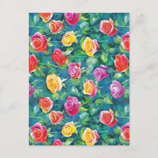 Blooming garden rose bush watercolor pattern briefkaart (Voorkant)