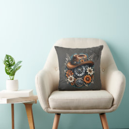 Blooming Gears: Steampunk cowboystijl. Kussen