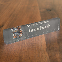 Blooming Gears: Steampunk cowboystijl. Naambordje