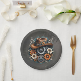 Blooming Gears: Steampunk cowboystijl. Papieren Bordje