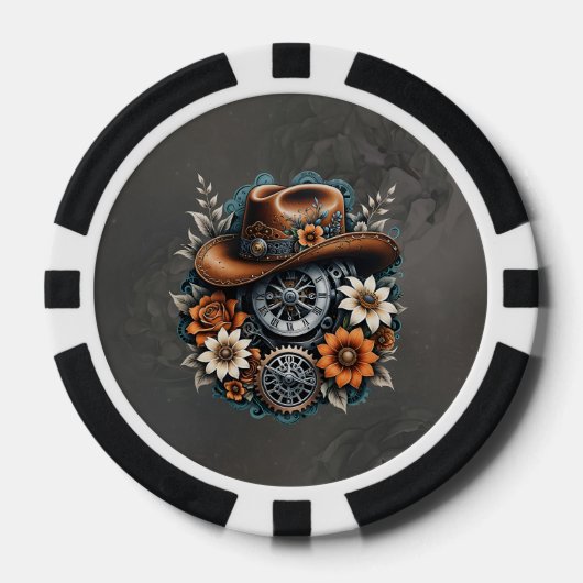 Blooming Gears: Steampunk cowboystijl. Poker Chips (Voorkant)