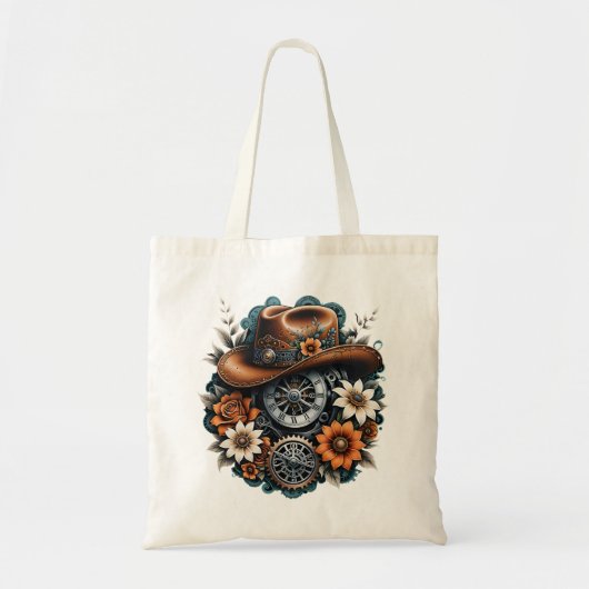 Blooming Gears: Steampunk cowboystijl. Tote Bag (Voorkant)