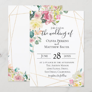 Blooming Geometric Wedding Invitation Kaart