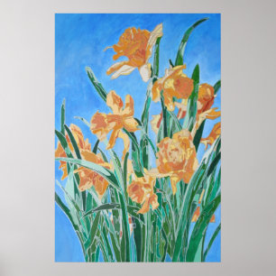 Blooming Golden Daffodils Bold Line Art Poster
