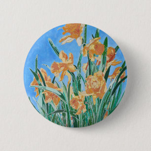 Blooming Golden Daffodils Bold Line Art Ronde Button 5,7 Cm