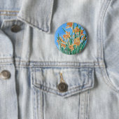 Blooming Golden Daffodils Bold Line Art Ronde Button 5,7 Cm (In situ)