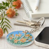 Blooming Golden Daffodils Bold Line Art Sleutelhanger (Voorkant Rechts)
