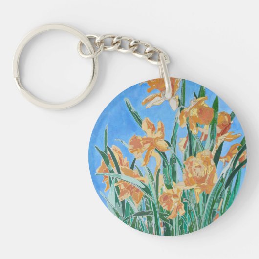 Blooming Golden Daffodils Bold Line Art Sleutelhanger (Voorkant)