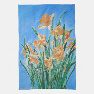 Blooming Golden Daffodils Bold Line Art Theedoek