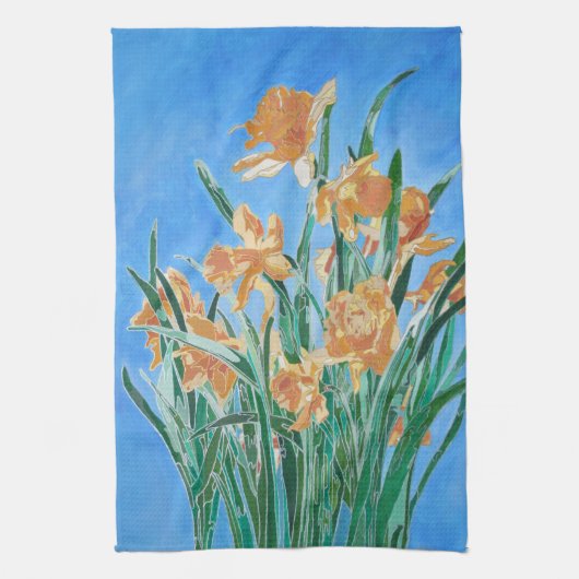 Blooming Golden Daffodils Bold Line Art Theedoek (Verticaal)