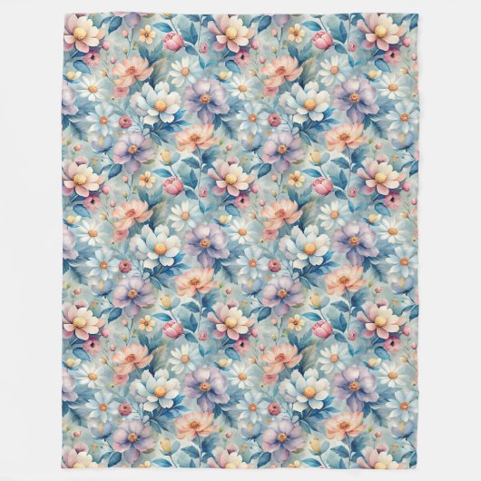 Blooming Harmony: Een symfonie van Waterverf bloem Fleece Deken (Voorkant)
