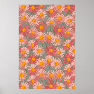 Blooming Harmony – Retro Daisy Pattern Poster